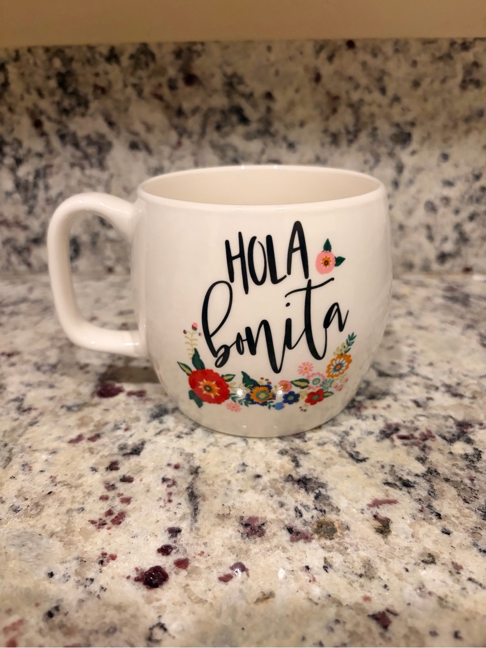 Opalhouse White Mug with Multicolor Floral 'Hola Bonita' Script